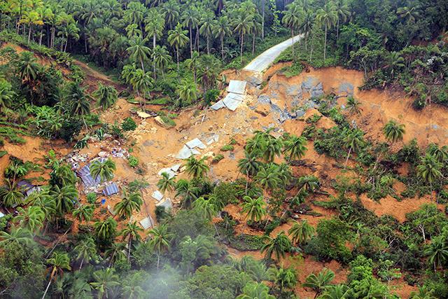 A completely destroyed road